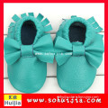 Good Quality Custom Made green big bow moccasins cow leather soft flat cool baby shoes
